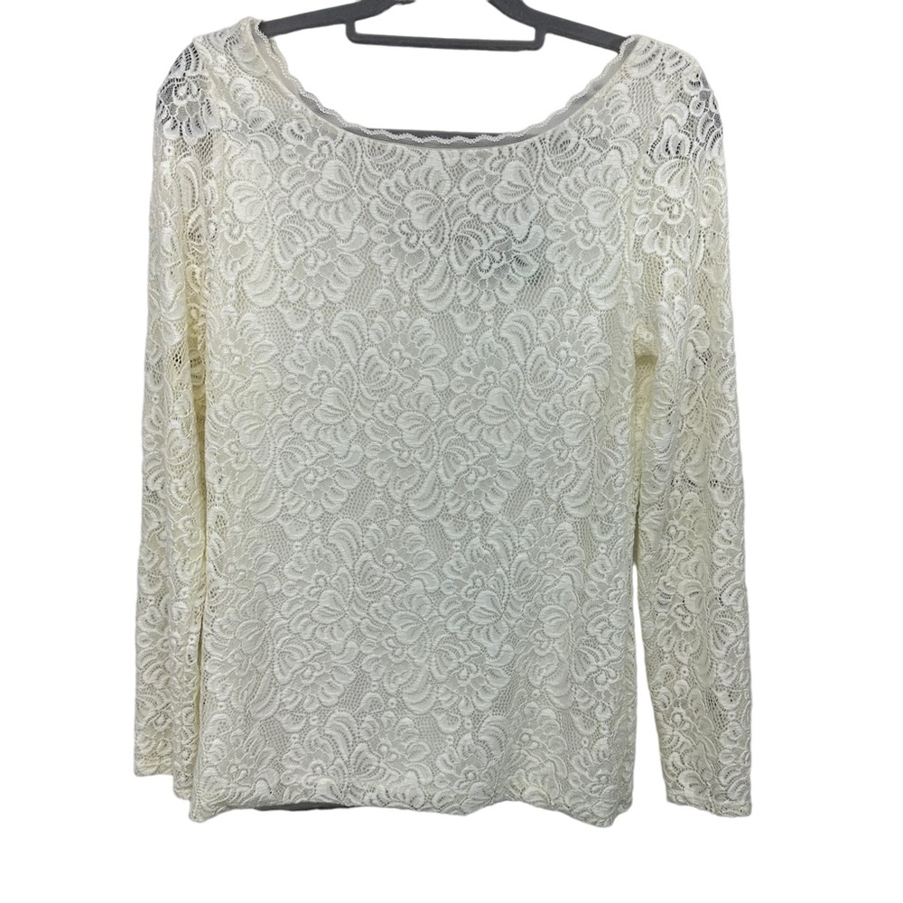 WHITE HOUSE BLACK MARKET Blouse Size L Long Sleeve Lace Lined Round Back… - Picture 4 of 15